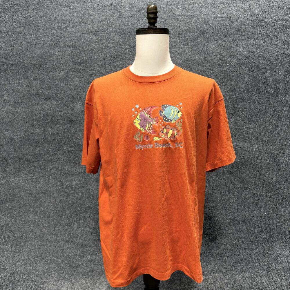 Cal Cru Shirt Mens XL Orange Myrtle Beach SC Fish Ocean Graphic T-Shirt Tee